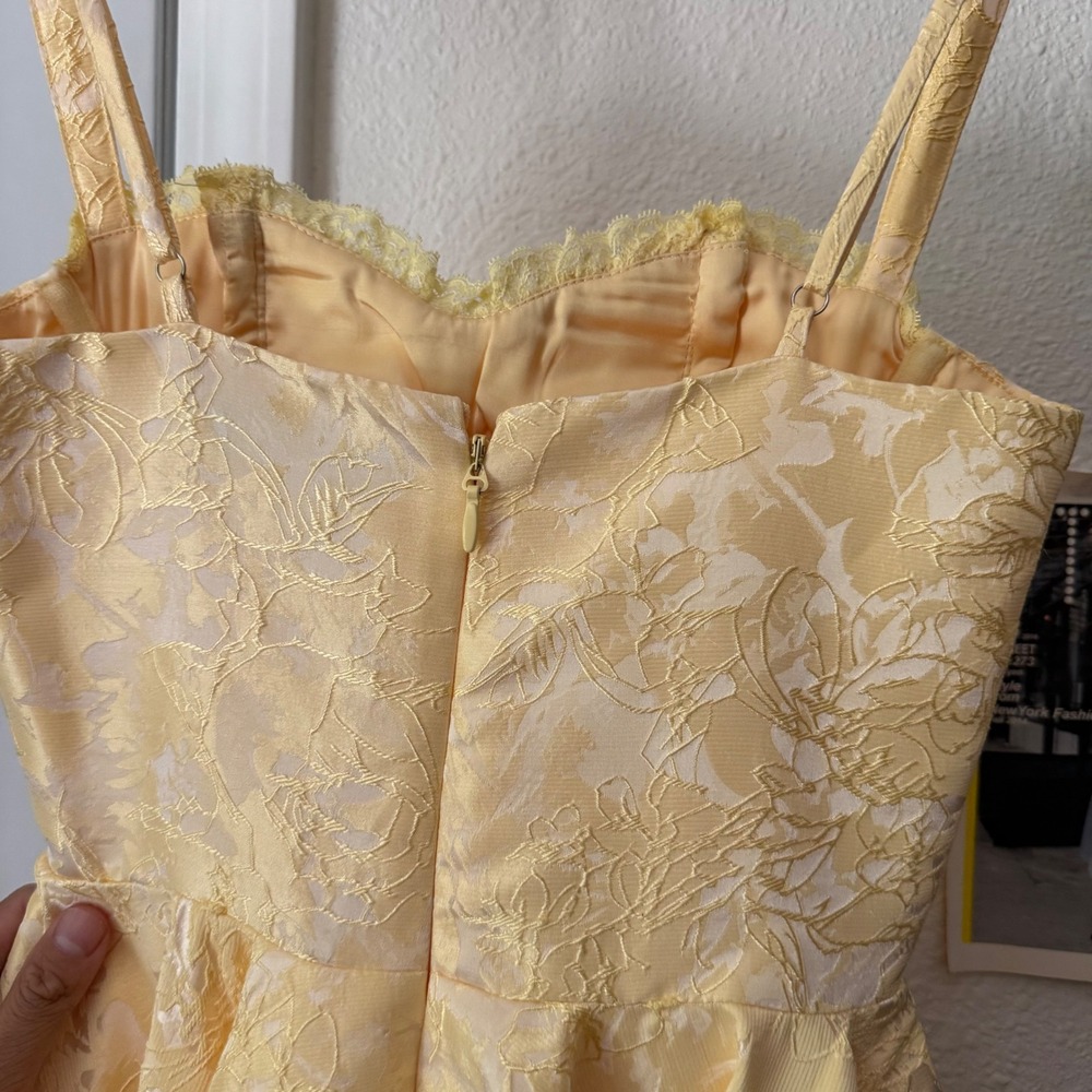 BABYBOO butter yellow babydoll brocade embroidered sleeveless bustier mini dress - Picture 6 of 8